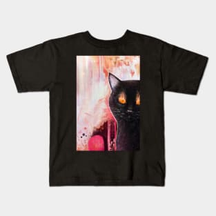 Black cat with fire Kids T-Shirt